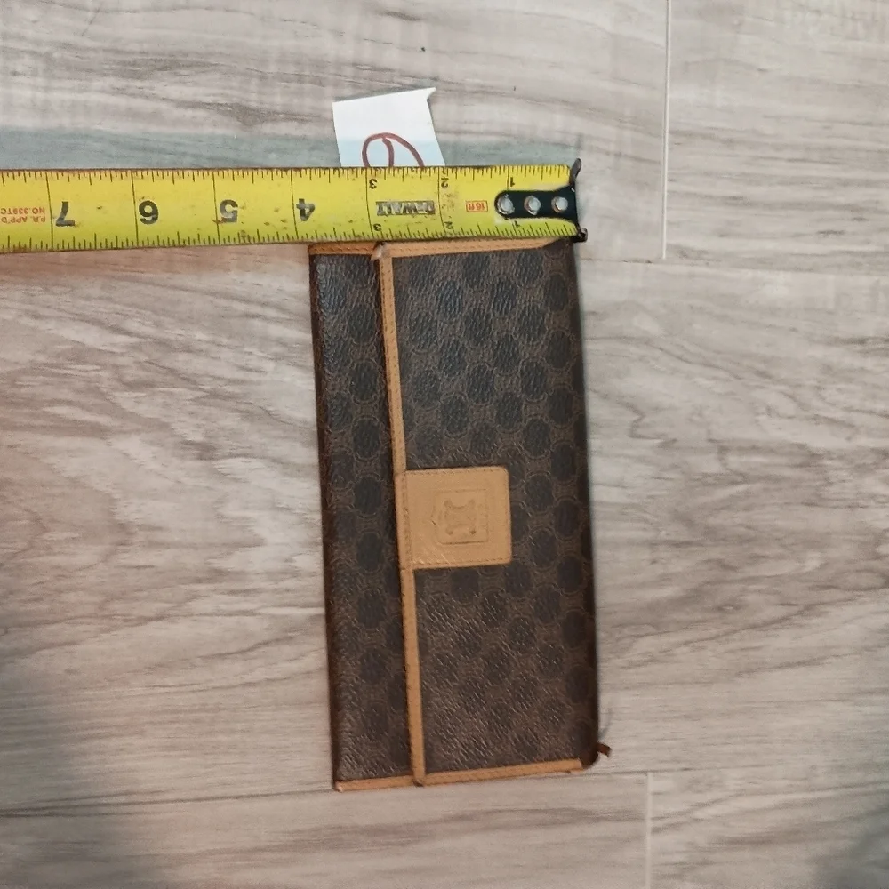 Authentic, Celine Canvas Brown Macadam Long Bi-fold Wallet